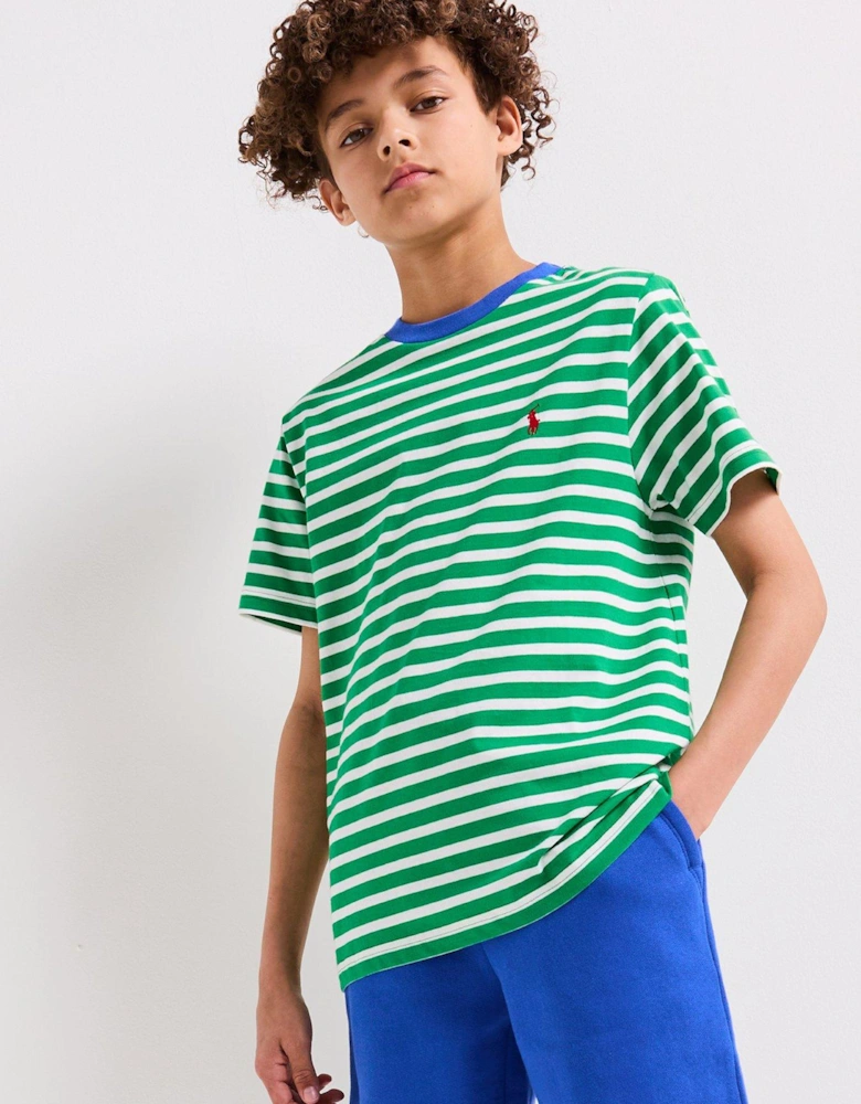 Boys Classic Stripe Short Sleeve T-Shirt - White/Green