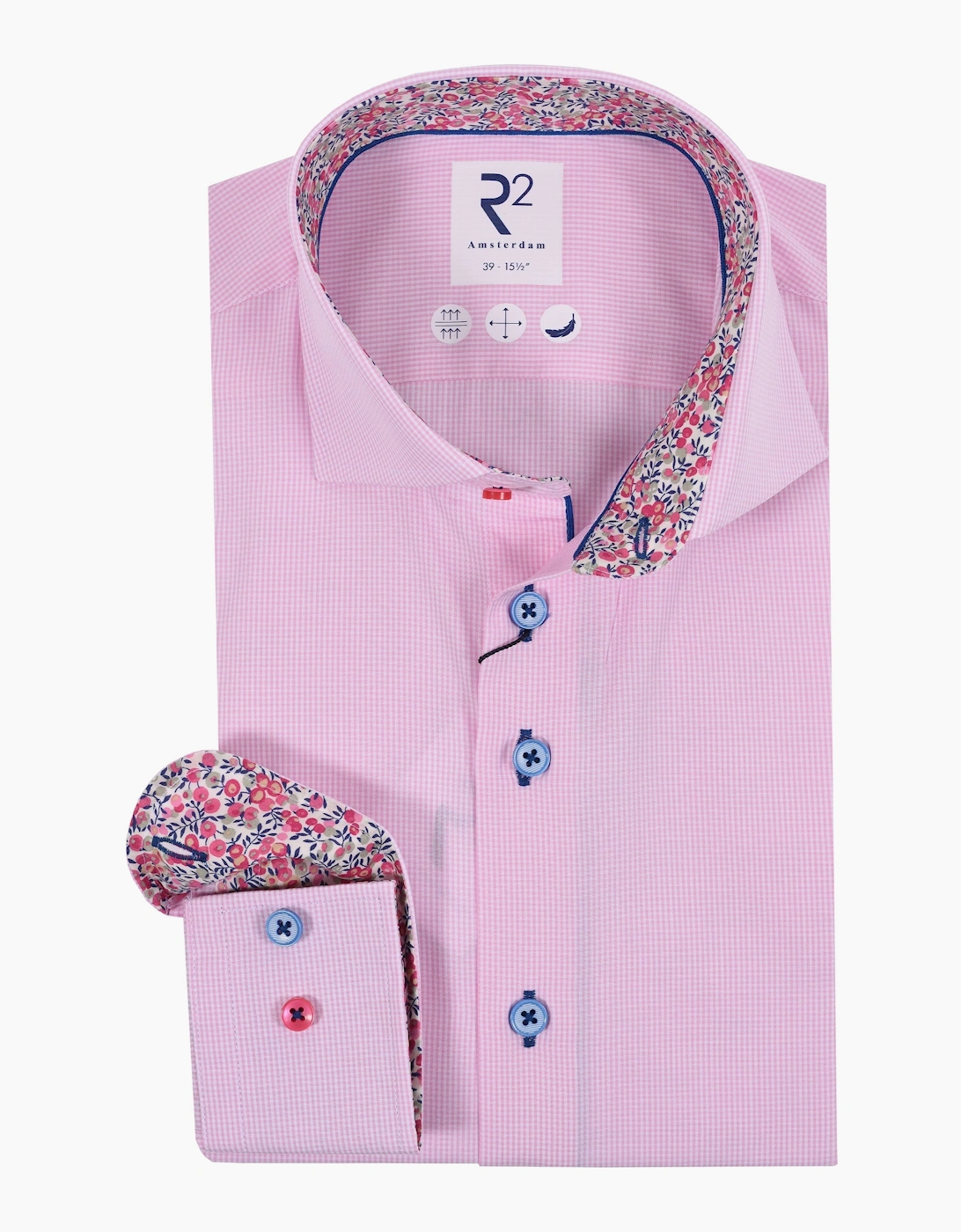 Men's R2 Cut Away Collar Long Sleeved Shirt Pink - Size: 48