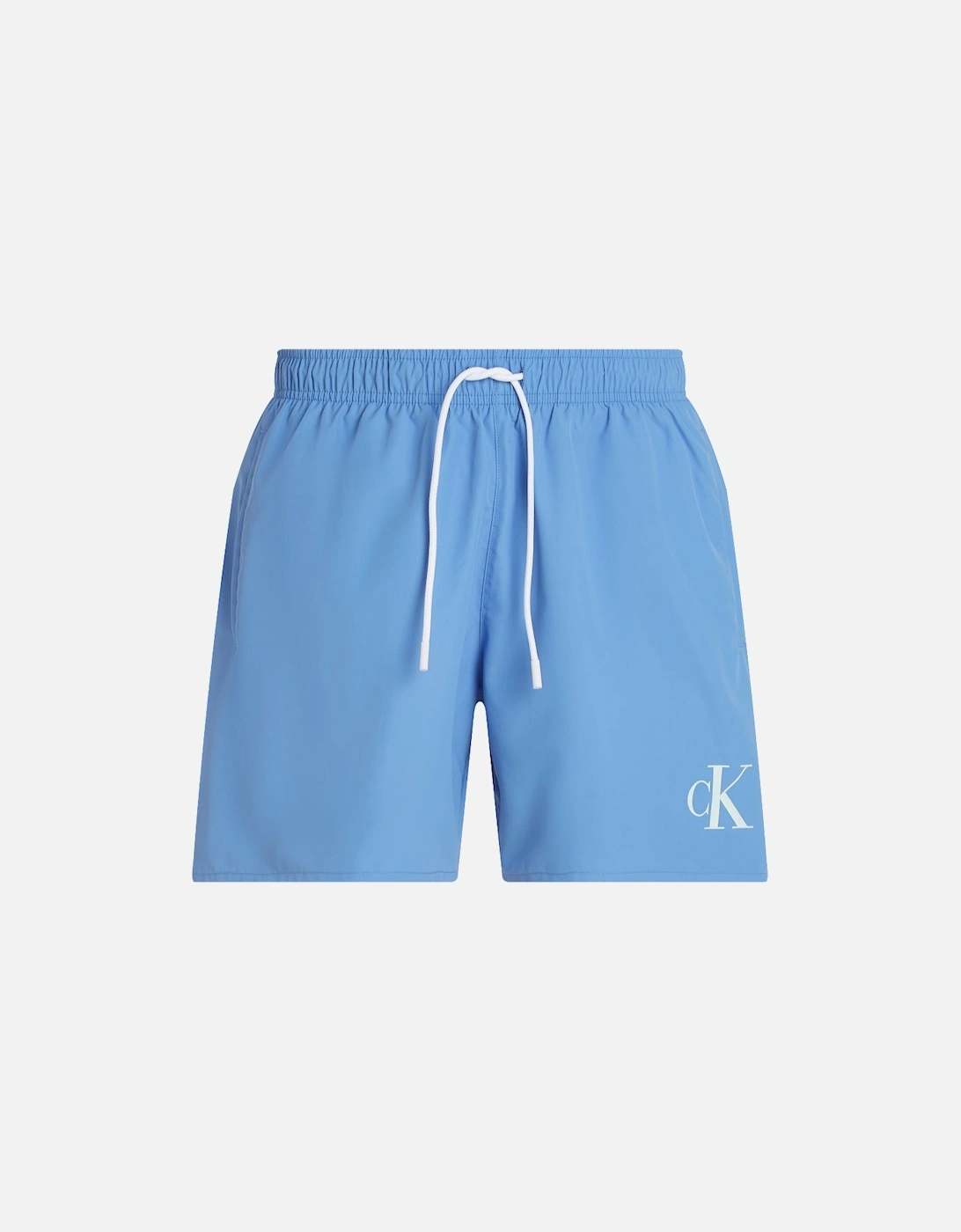 Calvin Klein Men's Blue Leg Length Drawstring Ck Logo Swim Shorts, Glacier - : 32/33/32 Medium