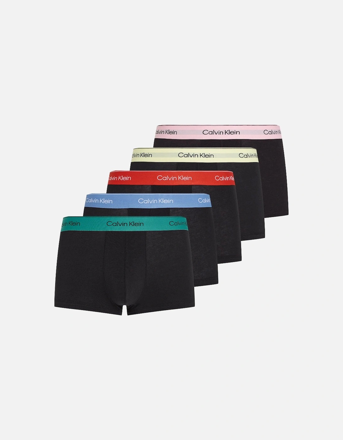 Calvin Klein Men's Black 5-Pack Icon Cotton Stretch Low Rise Boxer Trunks, With Multi Coloured Waistbands - : 32/33/32 Medium