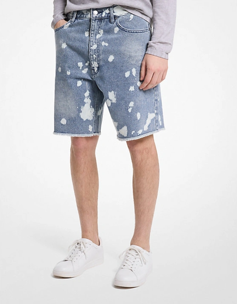 Frayed Splattered Denim Shorts
