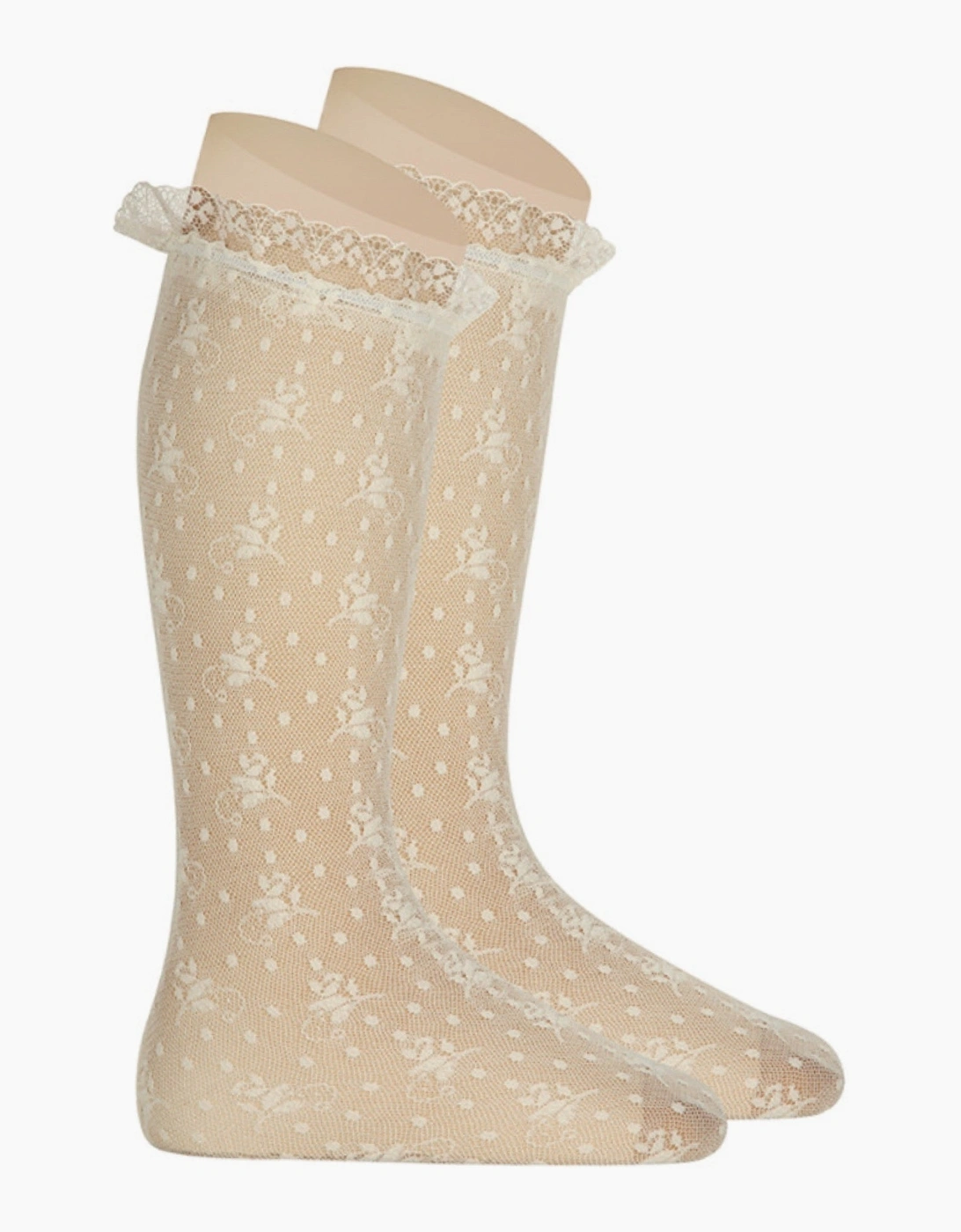 Condor Girl's Cream Lace Knee Socks - Tan - Size: 6 / eur 27-31 / uk 9-12.5