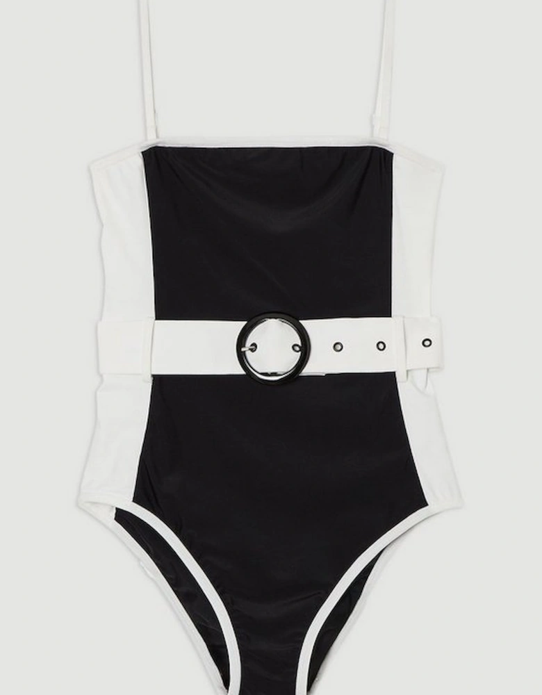 Contrast Panelled Bandeau Swimsuit With Belt