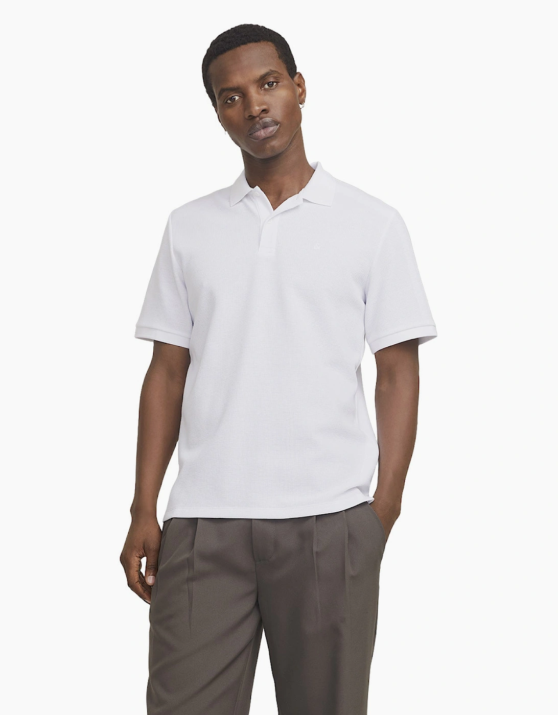 Jack & Jones Men's White Austin Short Sleeve Polo Shirt - Size: 40/Regular
