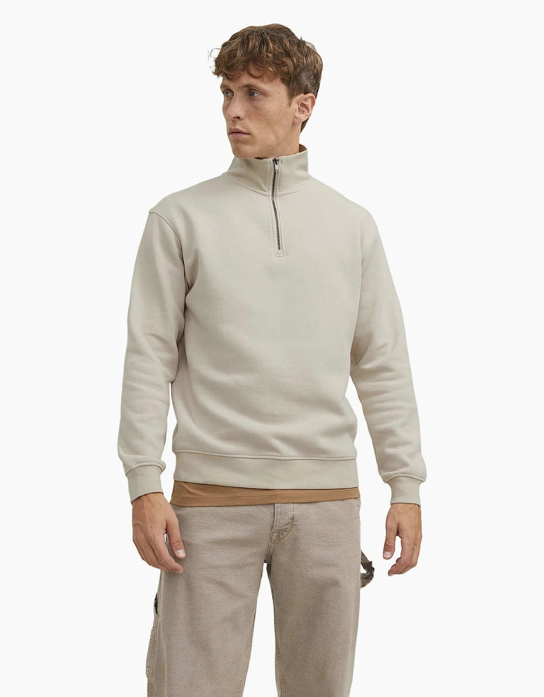 Jack & Jones Men's Cream Bradley Sweat Half Zip Sweatshirt  2XL