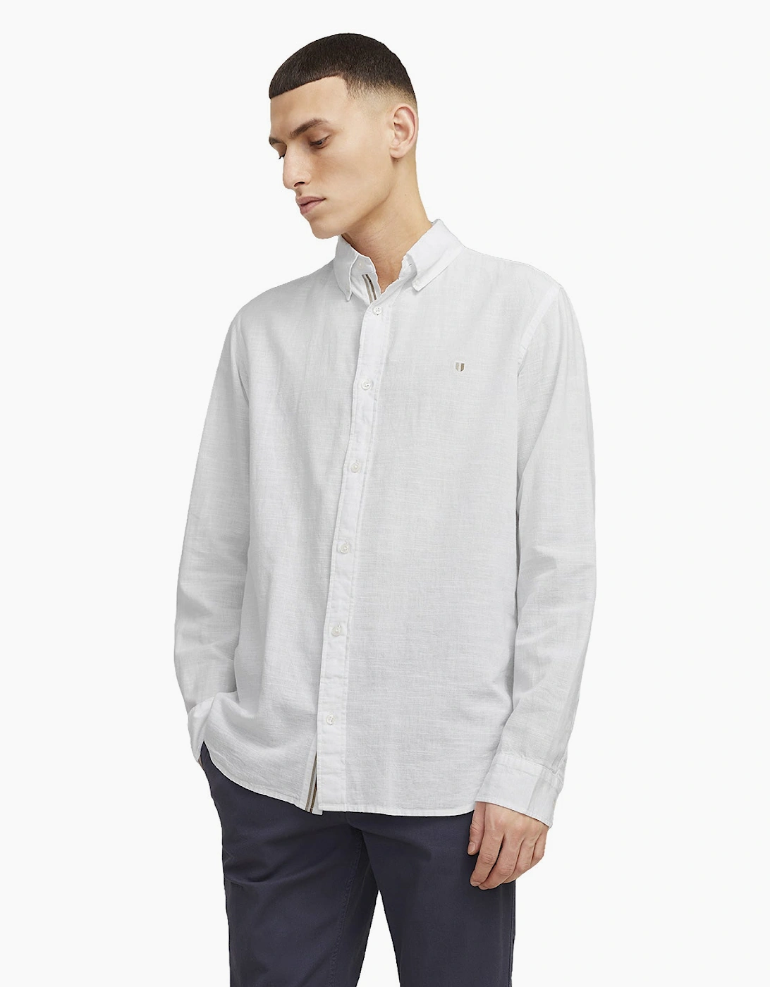 Jack & Jones Men's White Blusummer Shield Long Sleeve Shirt - Size: 40/Regular