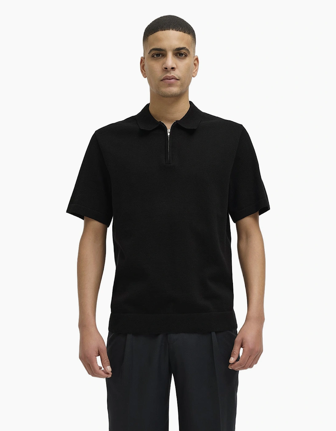 Jack & Jones Men's Jack & Jones Mens Blamilano Spring Knit Short Sleeve Polo Shirt - Black