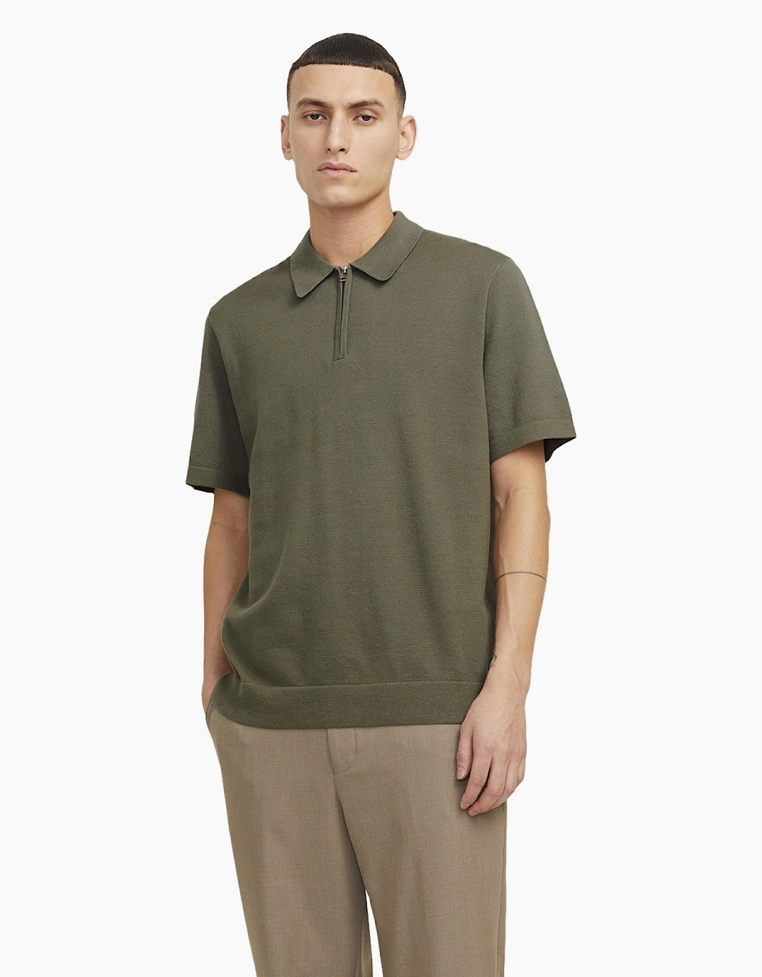 Jack & Jones Men's Jack & Jones Mens Blamilano Spring Knit Short Sleeve Polo Shirt - Tan