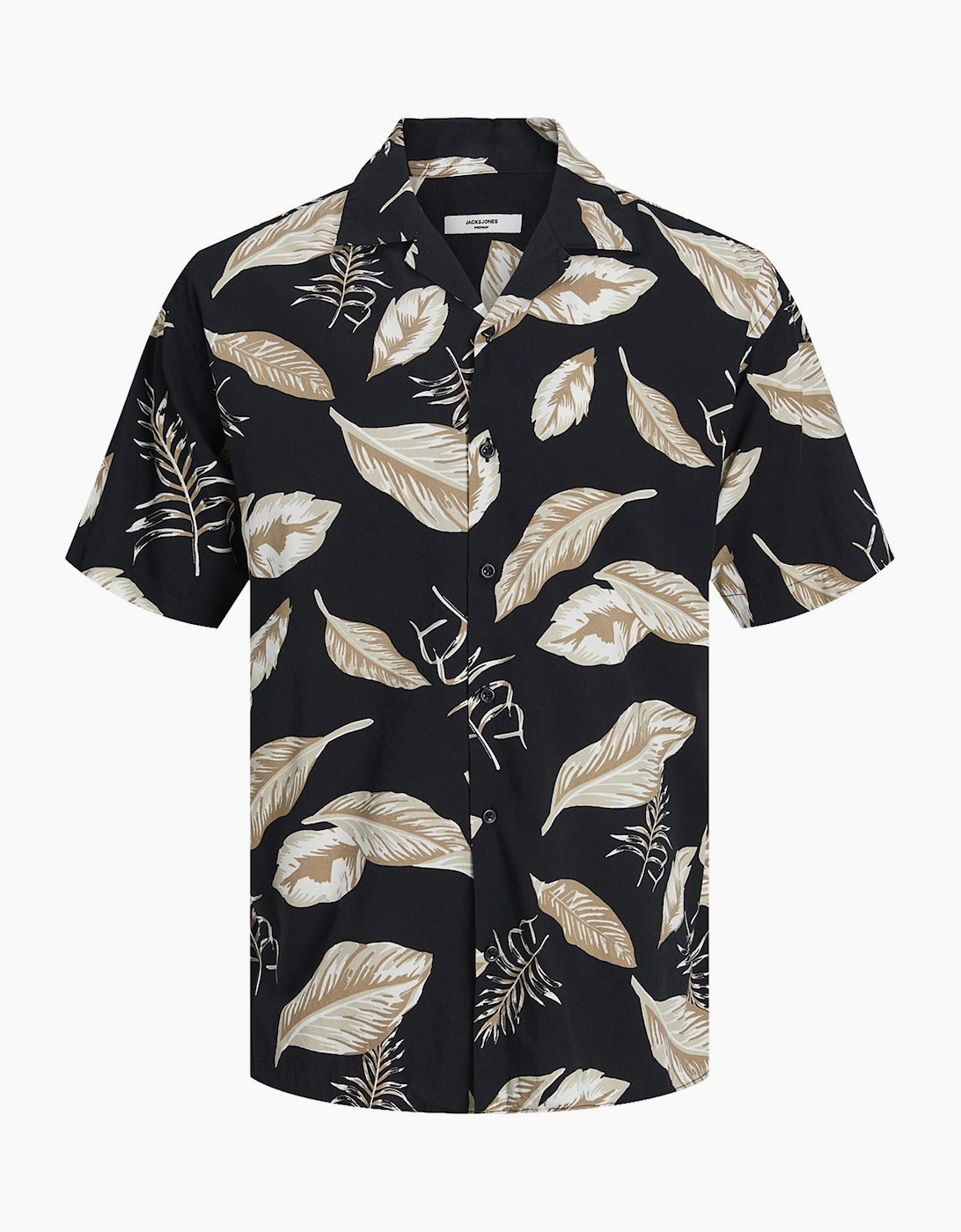 Jack & Jones Men's Black Bladrew Print Resort Short Sleeve Shirt - Size: 44/Regular