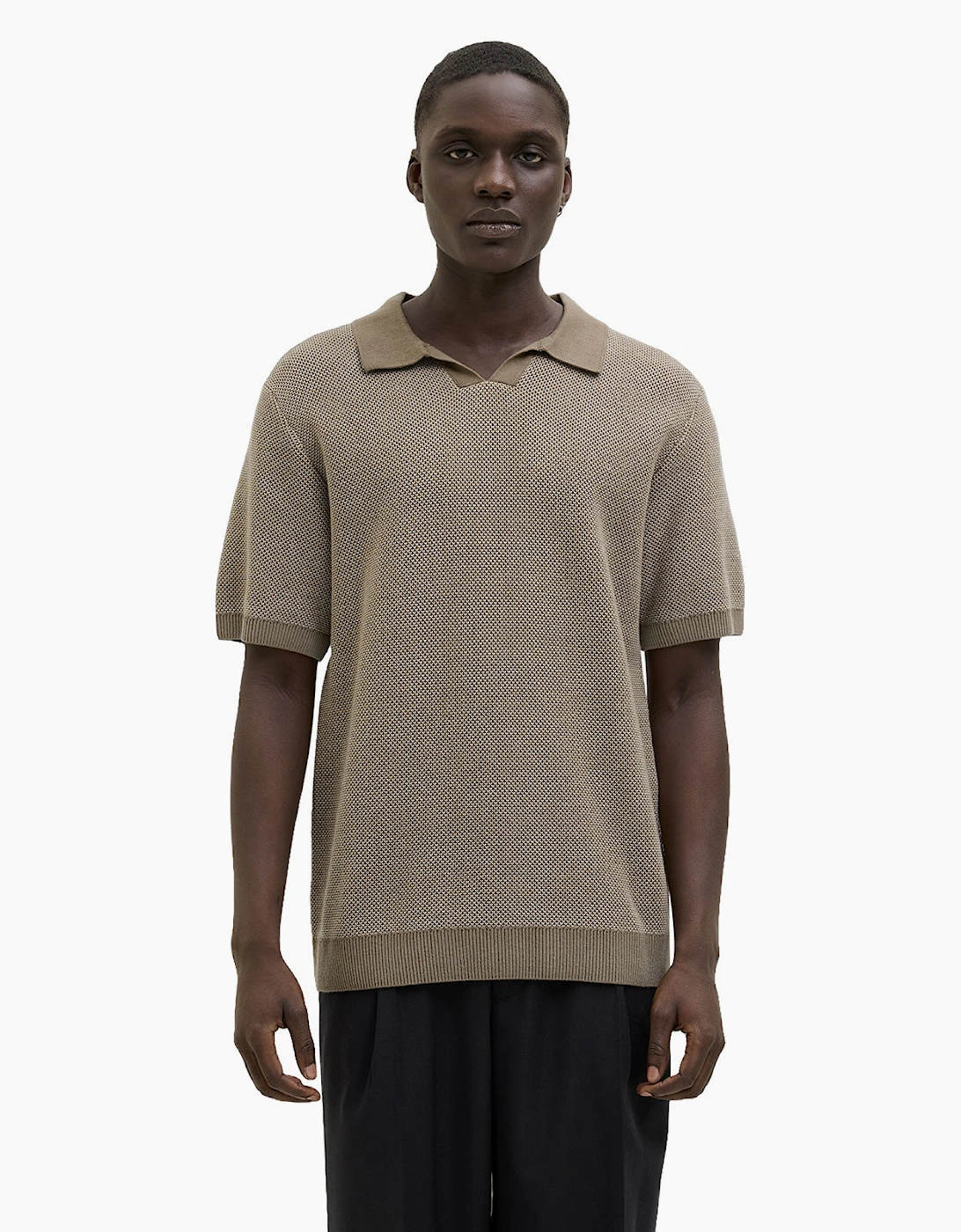 Jack & Jones Men's Jack & Jones Mens Ceaston Knit Split Short Sleeve Polo Shirt - Tan