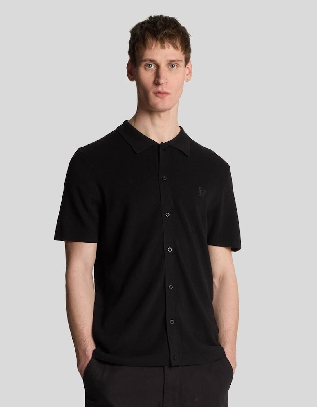 Lyle And Scott Men's Black Blend Knitted Polo Shirt 44 Xxl