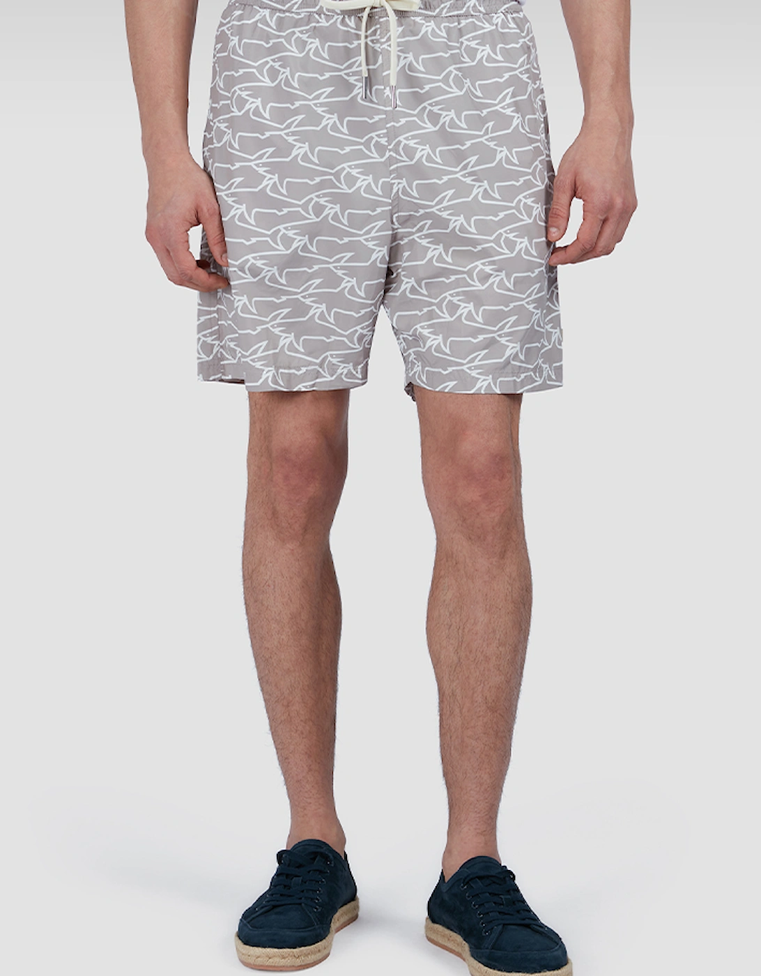 Paul & Shark Men's Grey Swim Shorts With All-Over Shark Print - Size: 39/38/32