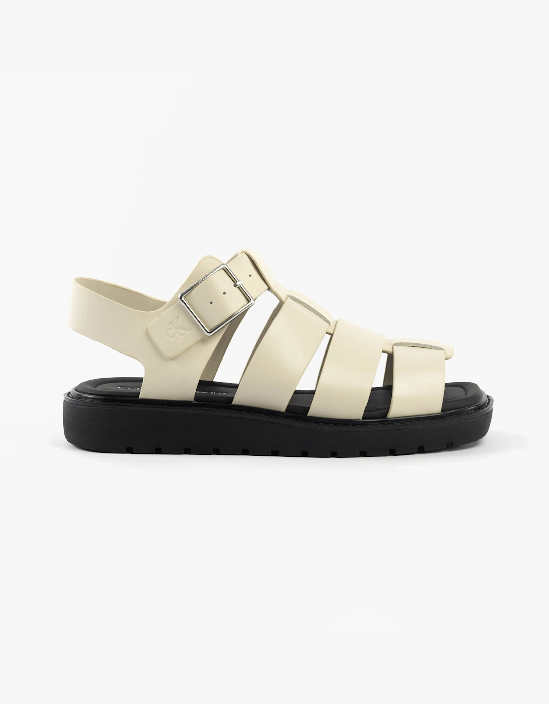 Women's Calvin Klein LEATHER FISHERMAN Womens Sandals Turtle Dove/Black - White - Size: 6.5
