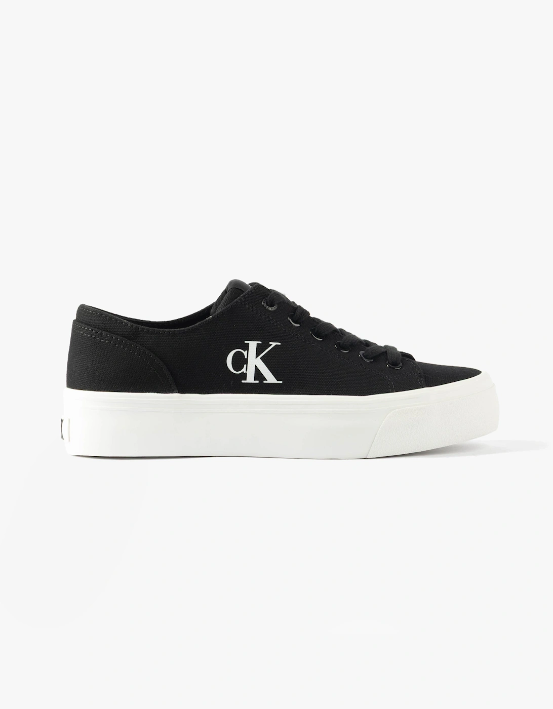 Women's Calvin Klein VULC FLATFORM LOW Womens Trainers Black/Bright White - Size: 6.5