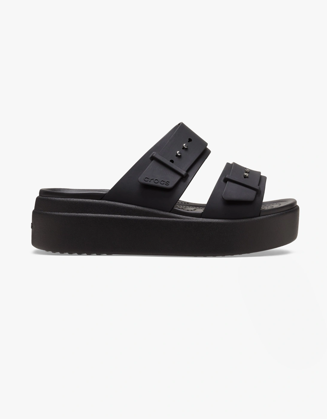 Women's Crocs 207431-001 BROOKLYN BUCKLE LOW WEDGE Womens Sandals Black - Size: 4