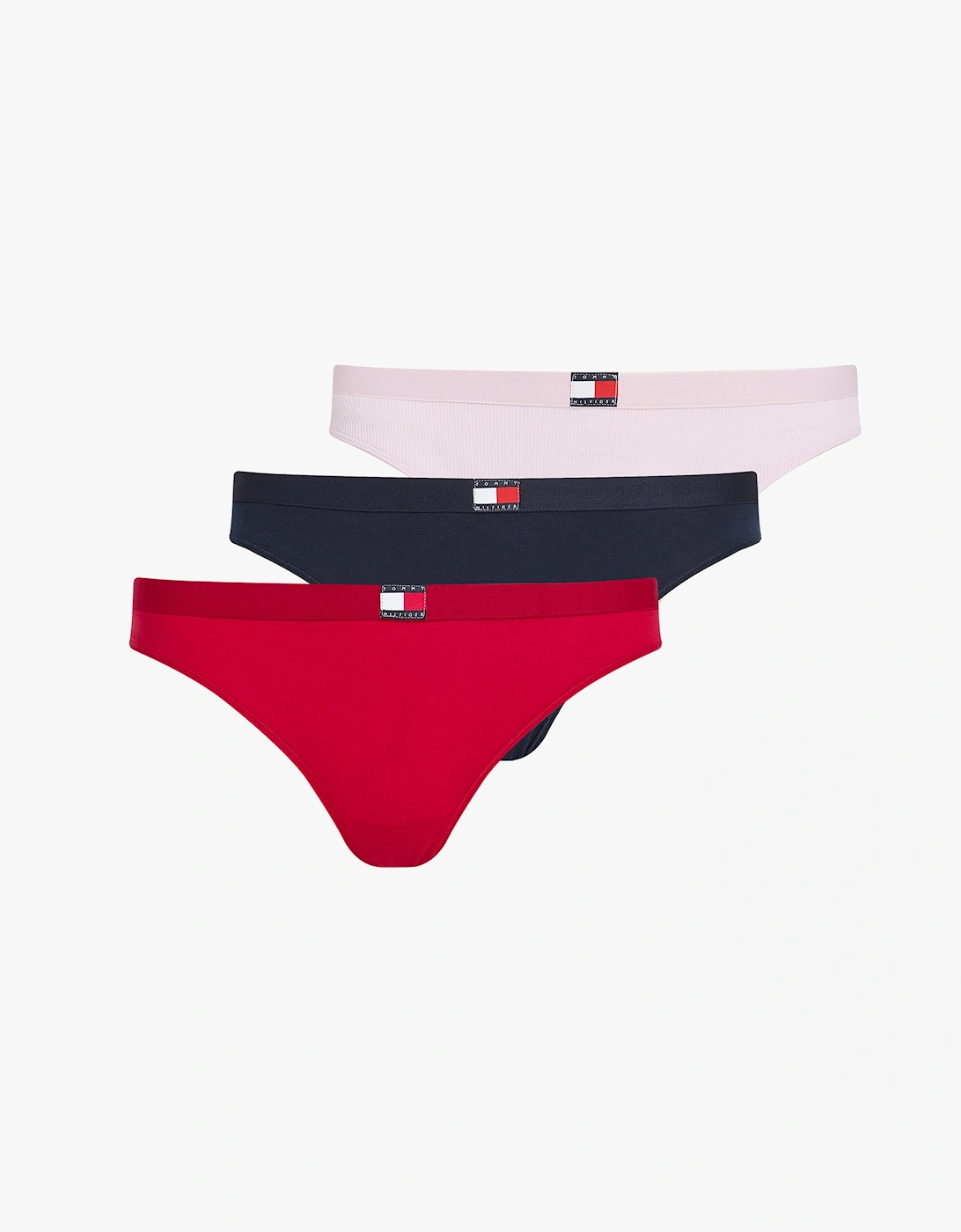 Women's Tommy Hilfiger FLAG LOGO 3 Pack Womens Thongs Primary Red/Light Pink Rib/Navy - Multi - Size: 14