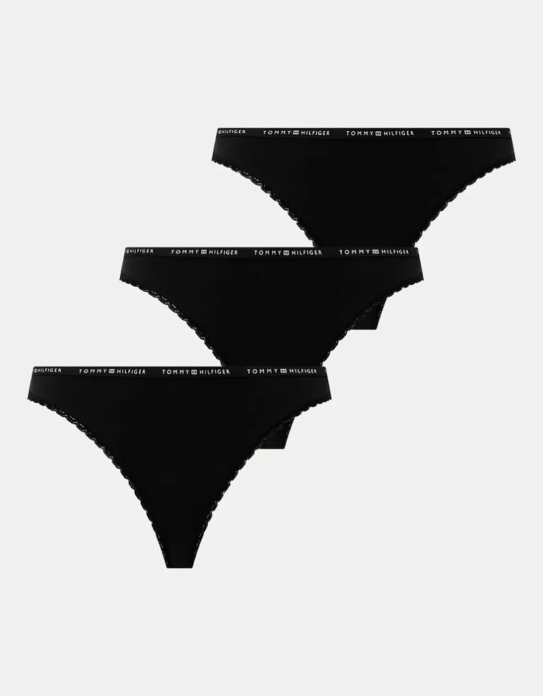 Women's Tommy Hilfiger LACE 3 Pack Womens Thongs Black - Size: 14