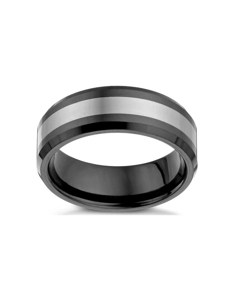 Mens Wedding Band. Tungsten & Black Ceramic Ring