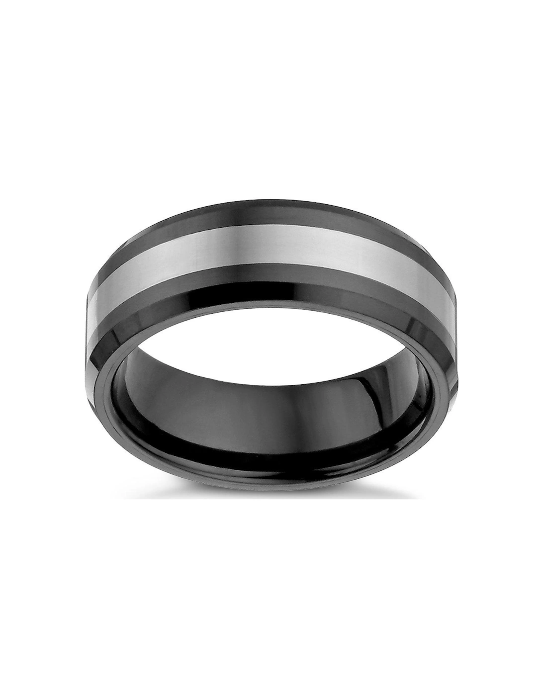 Mens Wedding Band. Tungsten & Black Ceramic Ring, 2 of 1