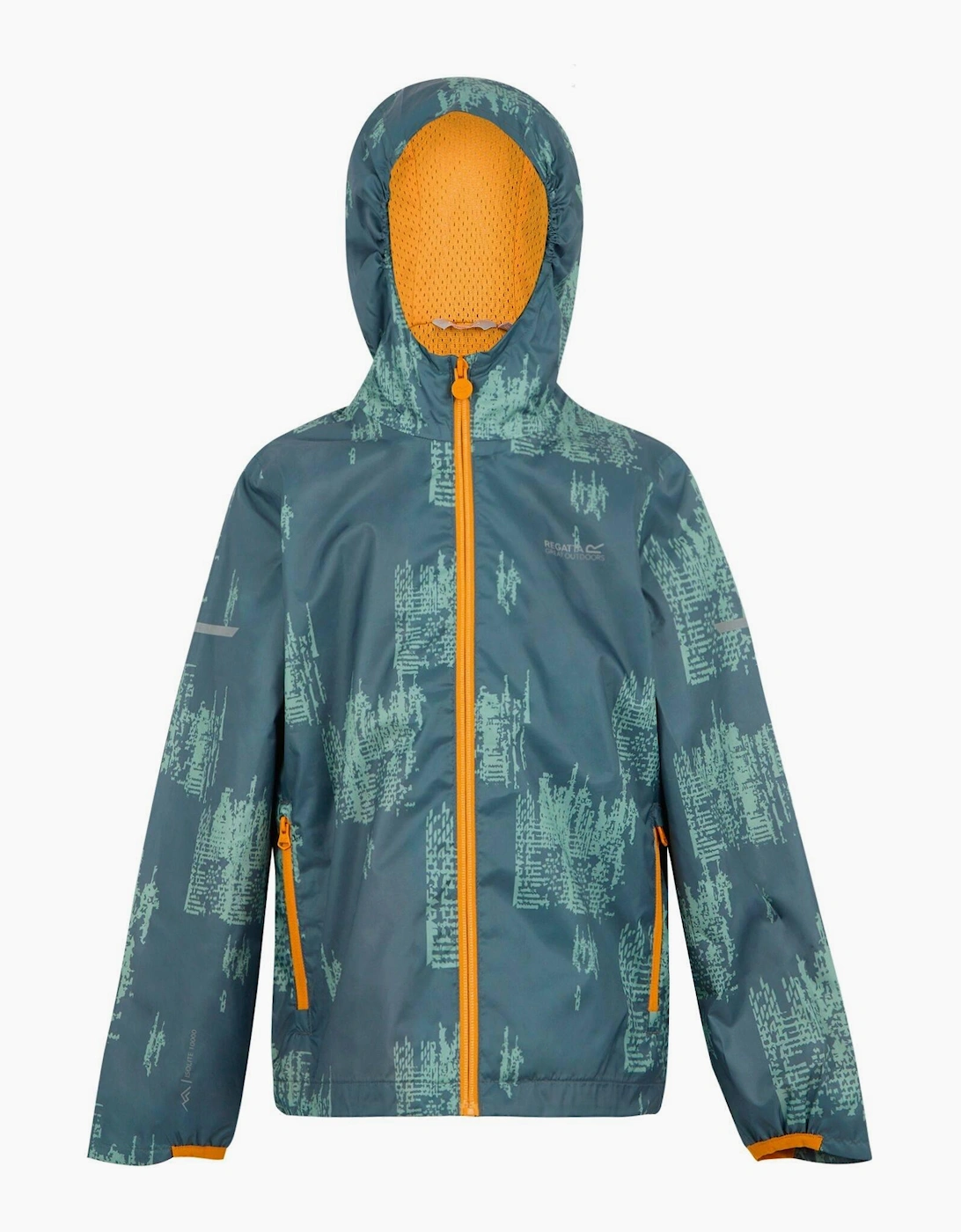 Regatta Boy's Regatta Childrens/Kids Lever II Printed Waterproof Jacket - Stormy Weather Glacier Bright Marigold