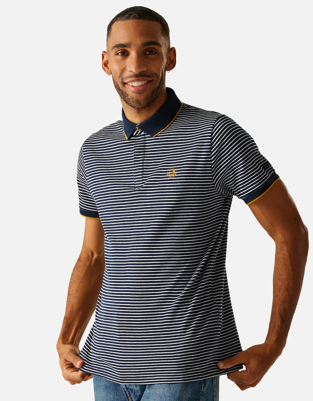 Regatta Men's White Tiver Striped Polo Shirt - Size: 38