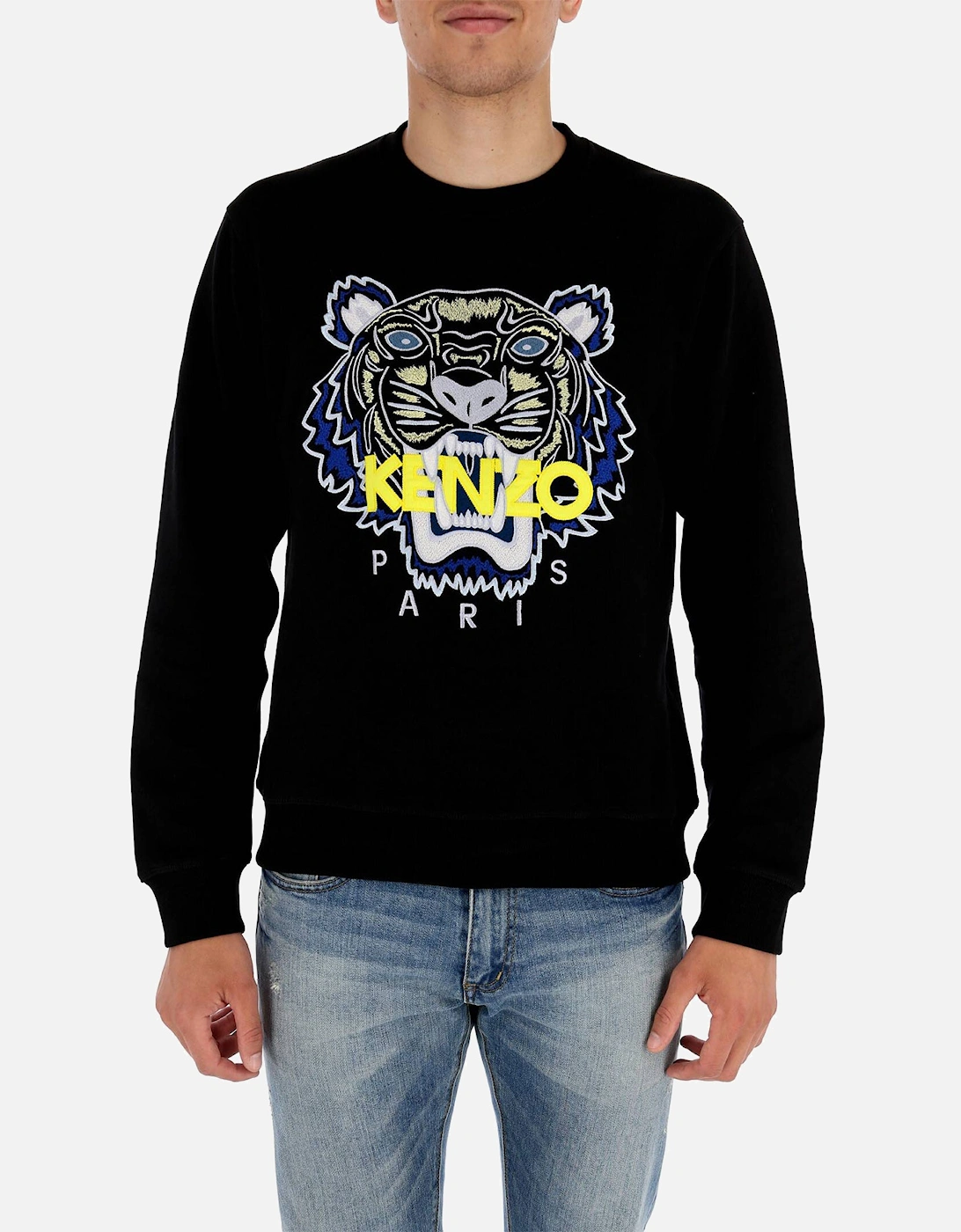 Men's Kenzo Mens Sweatshirts Tiger Print Crew Neck Pullover Soft Fleece Jumpers Black - Size: 42