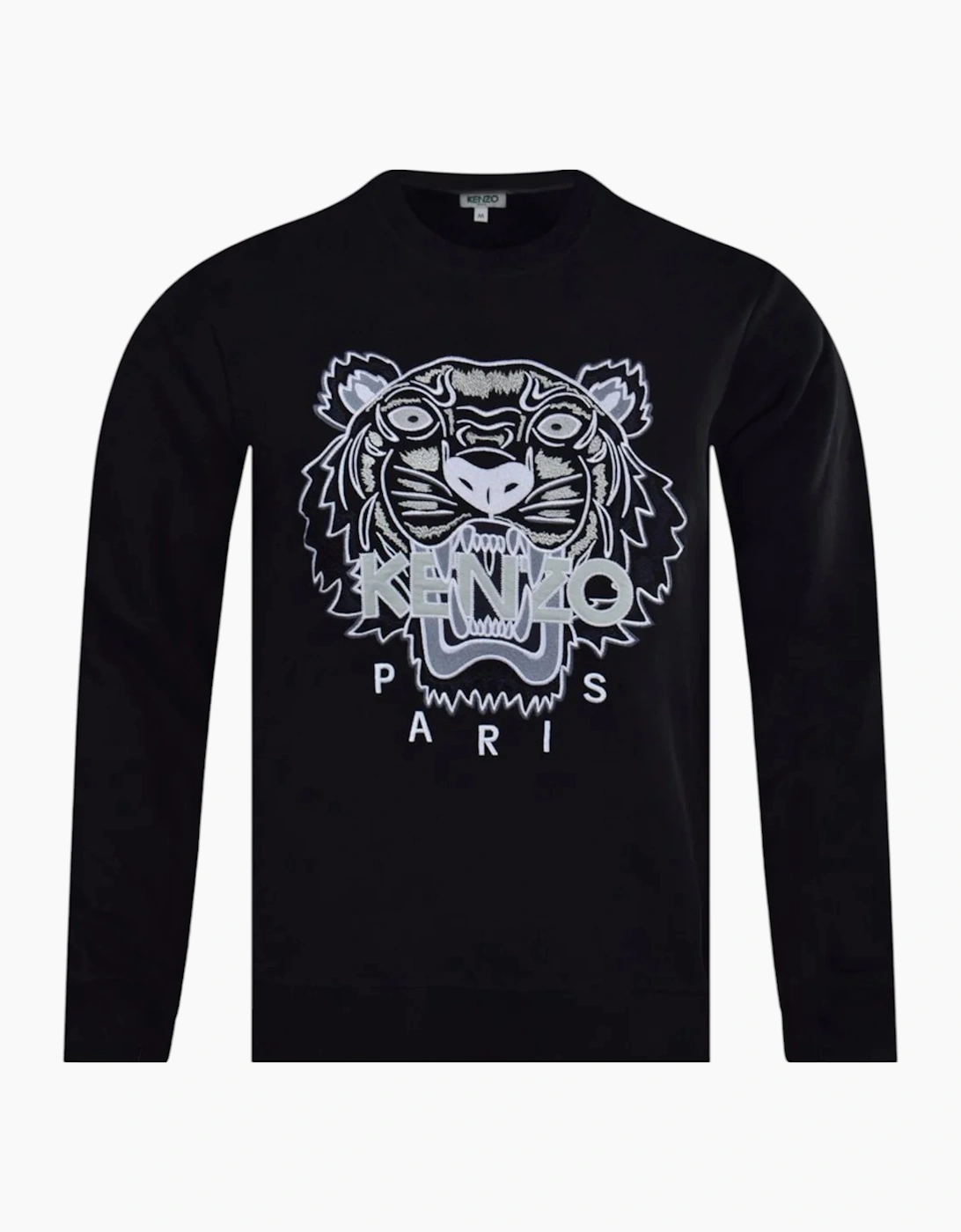 Men's Kenzo Paris Mens Tiger Sweatshirts Crew Neck Pullover Soft Fleece Jumpers Black - Size: 40