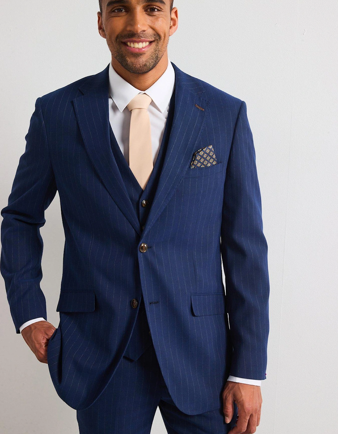 Wright Tailored Fit Pinstripe Suit Jacket - Navy, 2 of 1