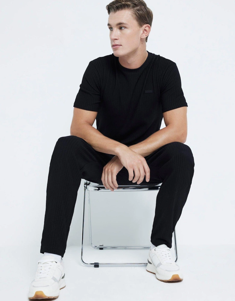 Skinny Muscle Fit Ribbed Joggers - Black