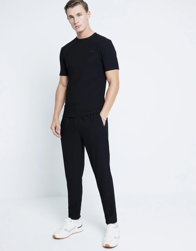 Skinny Muscle Fit Ribbed Joggers - Black
