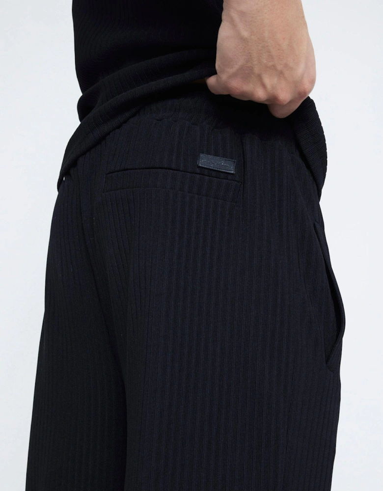 Skinny Muscle Fit Ribbed Joggers - Black