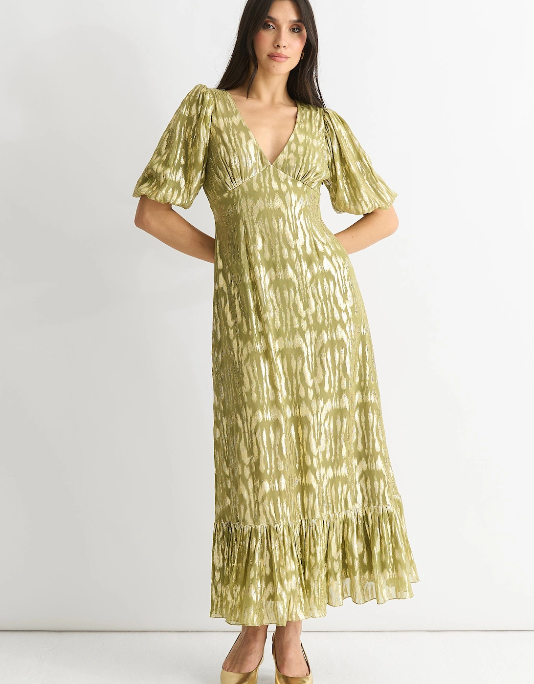 Gini London Gini London Women's Green Viscose Animal Jacquard Occasion Midi Dress