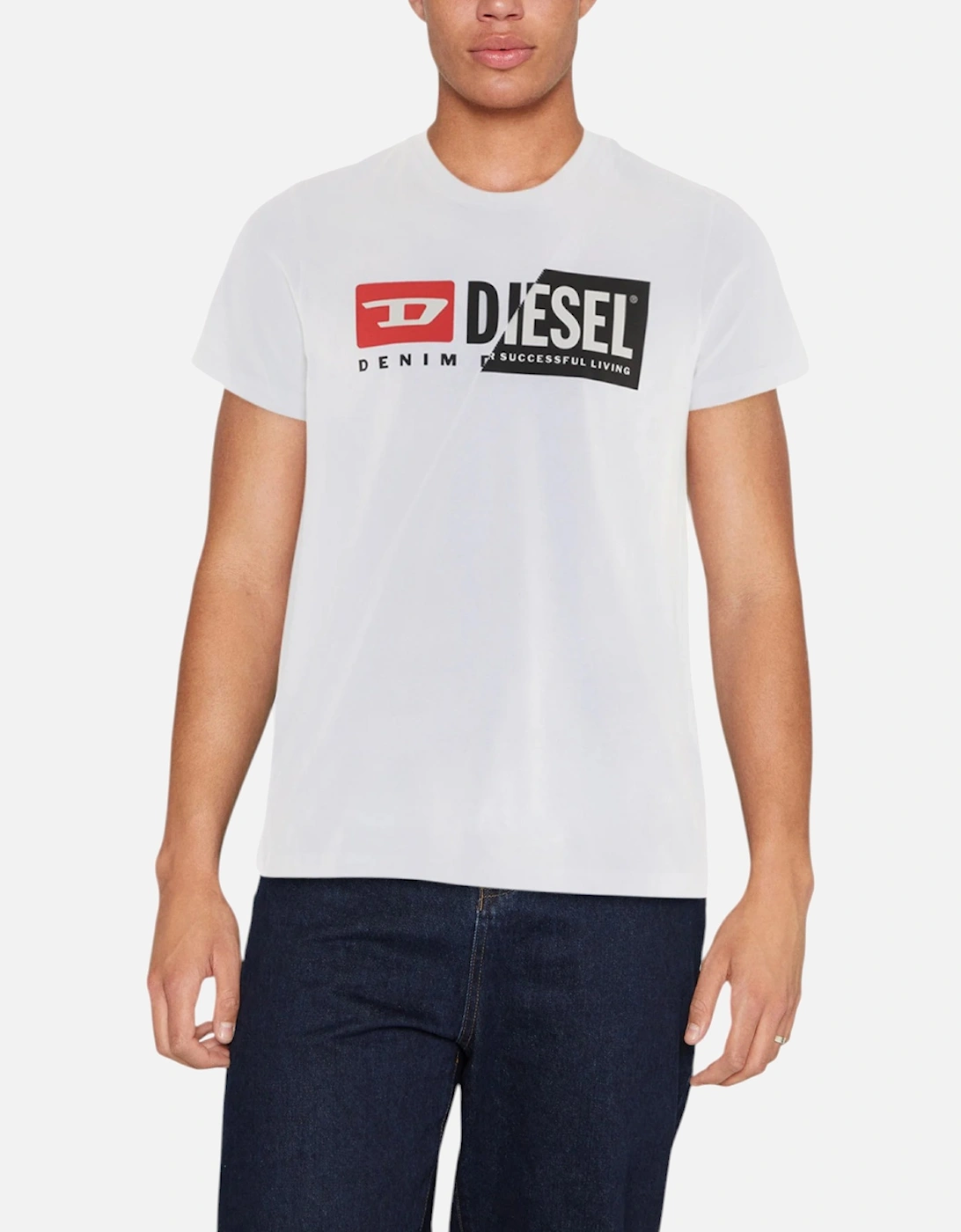 Diesel Men's White T-Diego-Cuty Logo T Shirts Crew Neck Short Sleeve Slim Summer Tee - : 42/Regular Xl