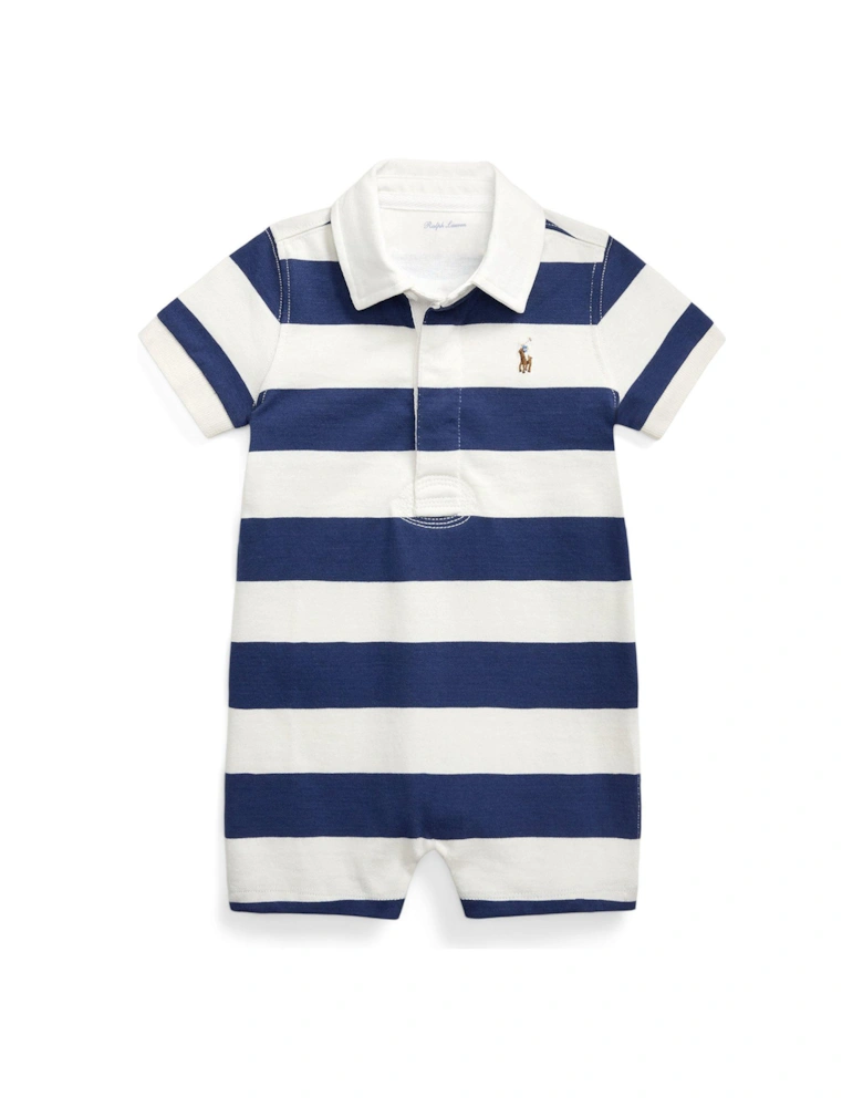 Baby Boys Stripe Rugby Shortall Romper - Navy