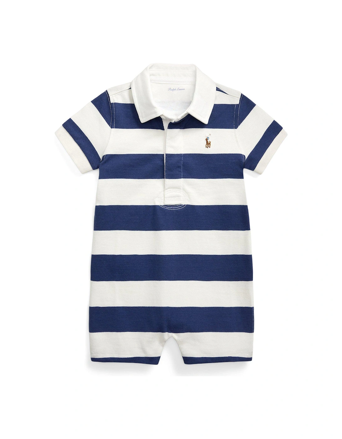 Baby Boys Stripe Rugby Shortall Romper - Navy, 4 of 3