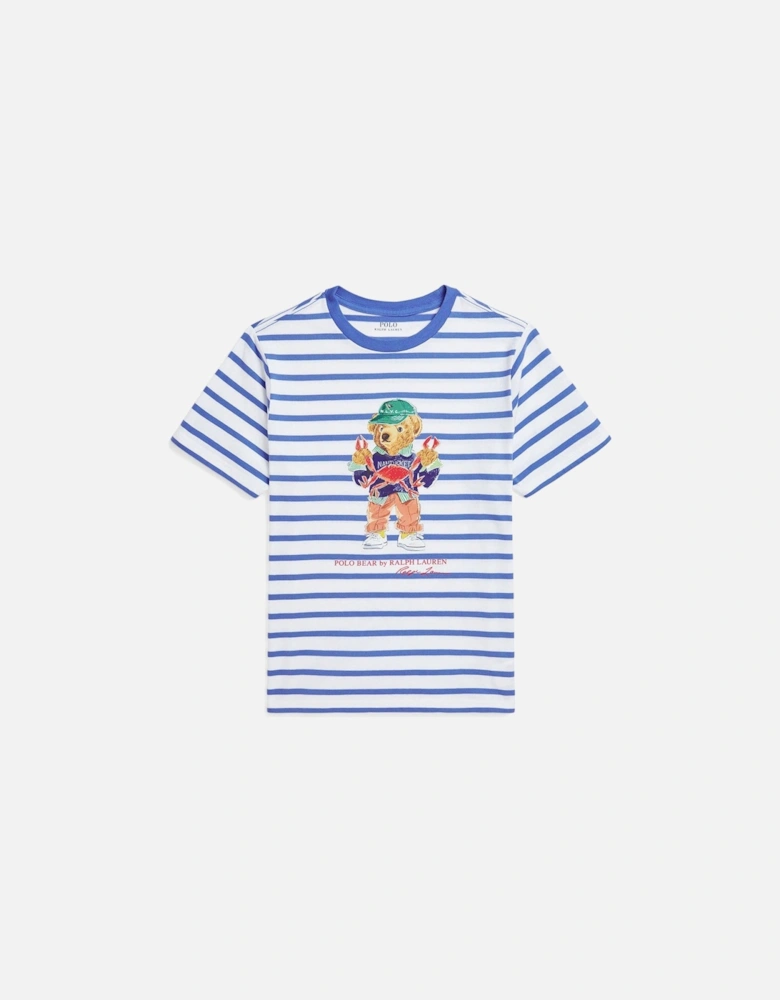 Boys Stripe Bear Short Sleeve T-Shirt - Blue