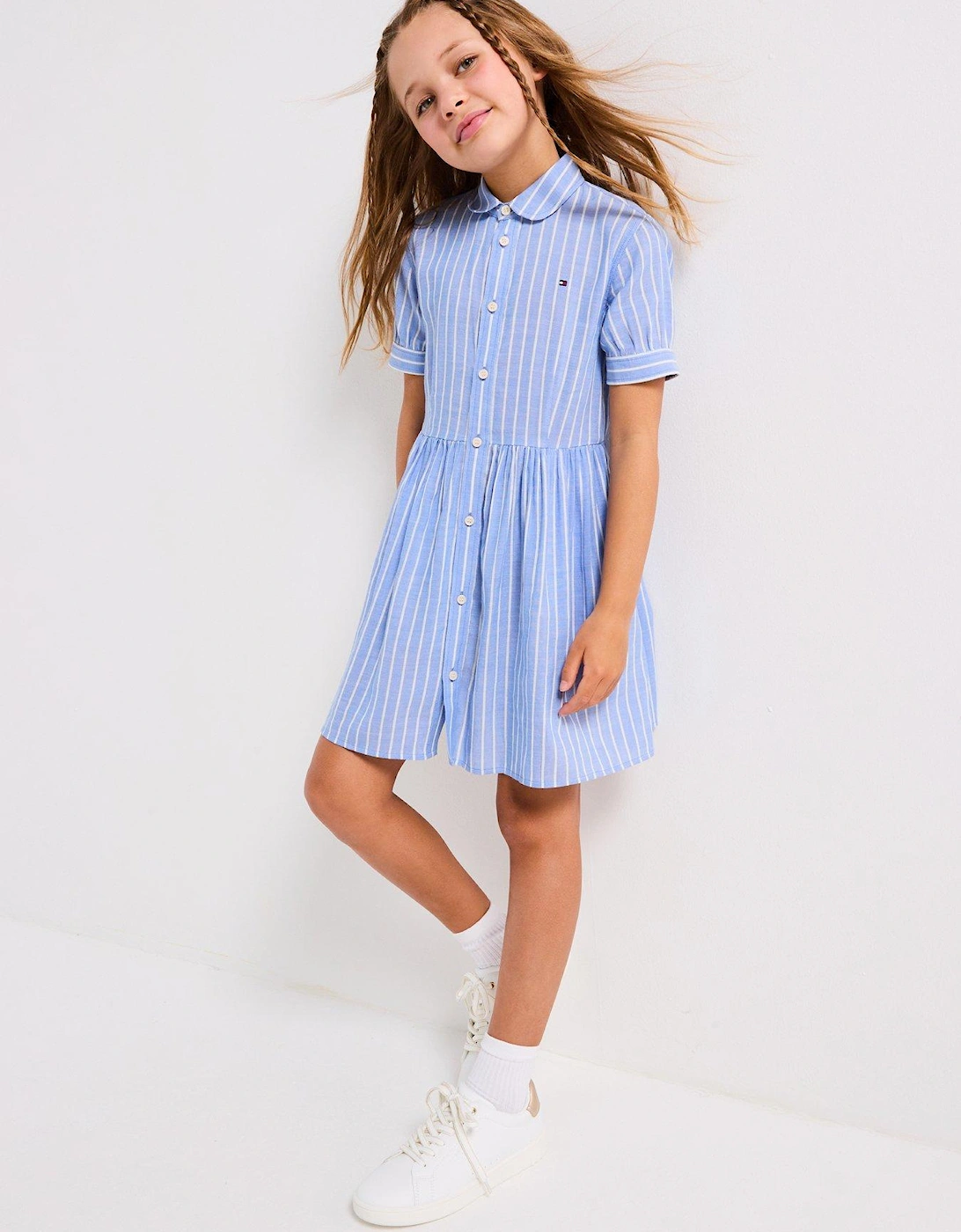 Girls Striped Short Sleeve Dress - Blue, 2 of 1