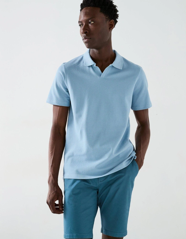 Pique Cuban Collar Polo Shirt - Light Blue
