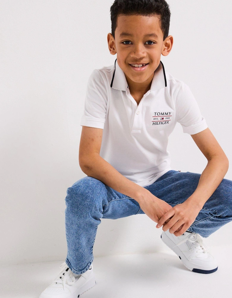 Boys Flag Short Sleeve Polo Shirt - White
