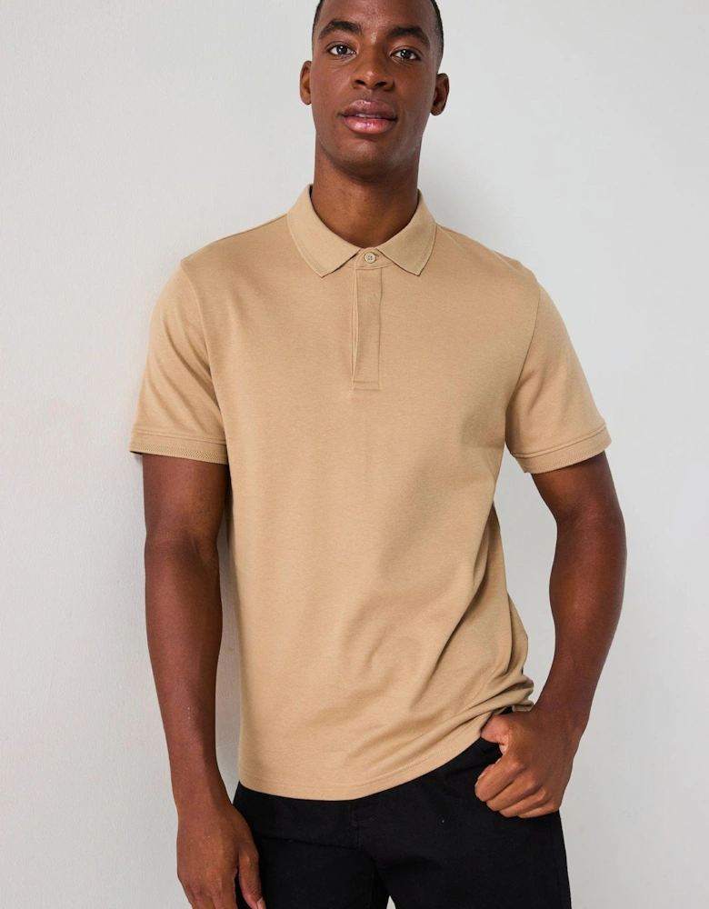 Interlock Concealed Placket Polo - Brown