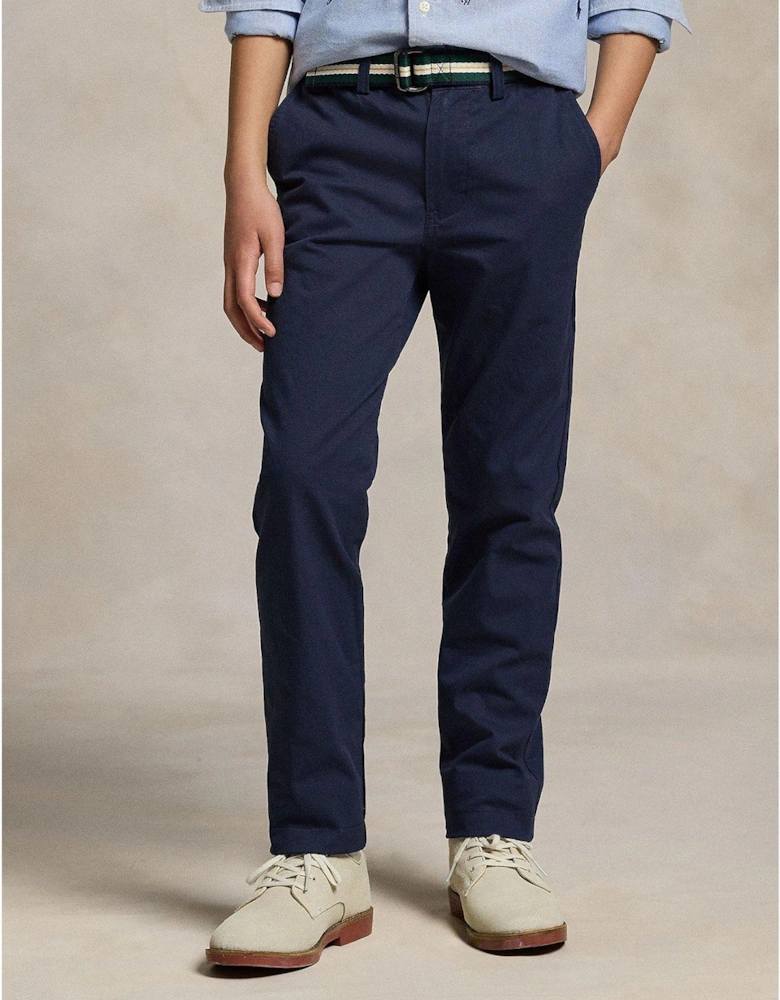 Boys Bedford Belted Chino Trousers - Navy