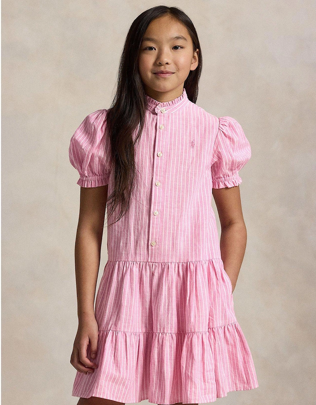 Tiered Stripe Linen Mix Dress - Pink, 2 of 1