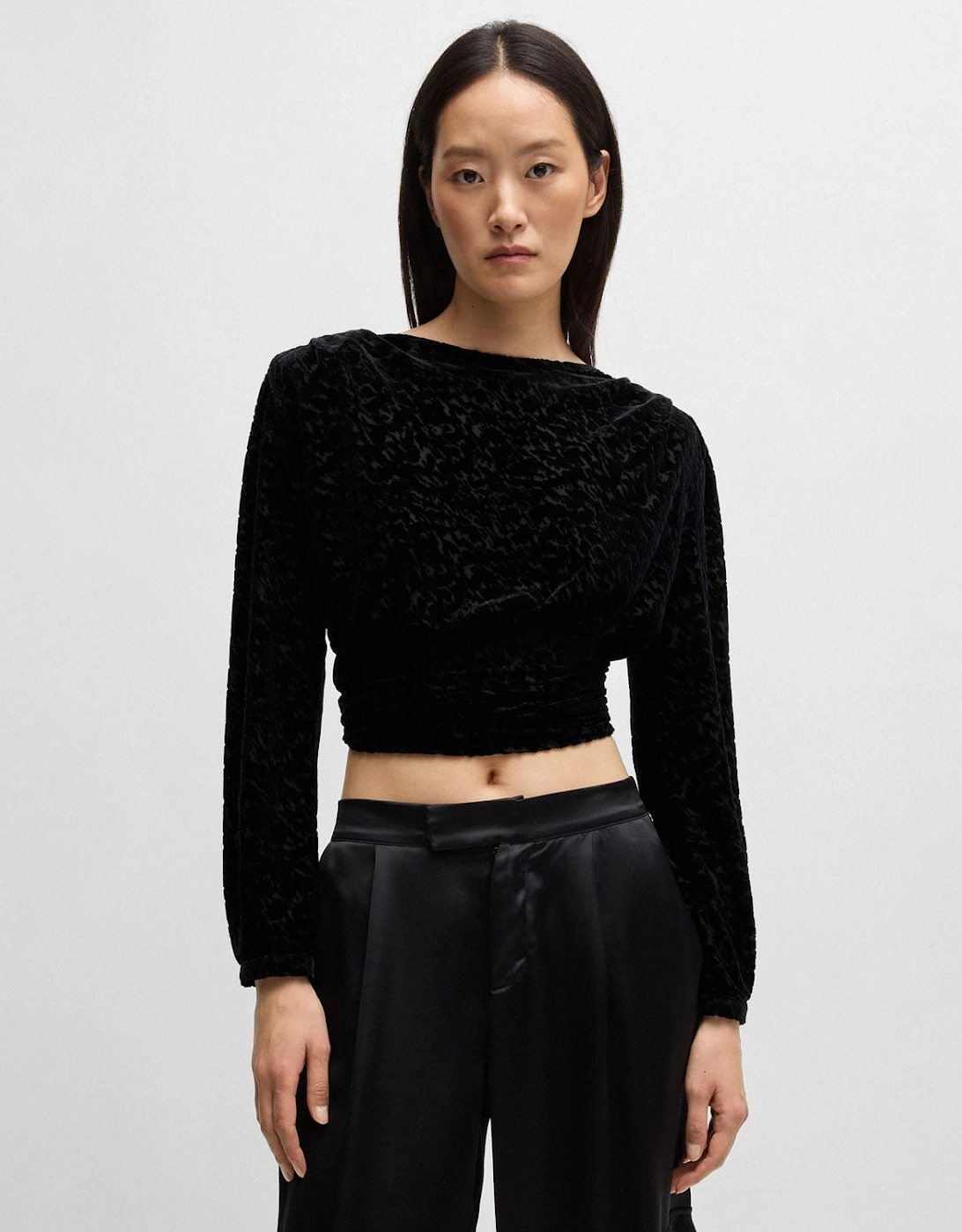 Hugo Boss Women's C_Edevory Devoré Wrap Top - Black - Size: 10/8