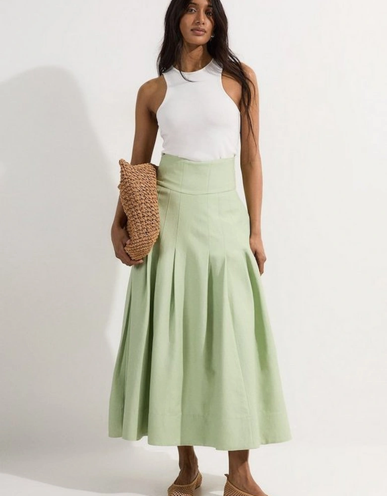 Viscose Linen Tailored Full Skirted Midaxi Skirt