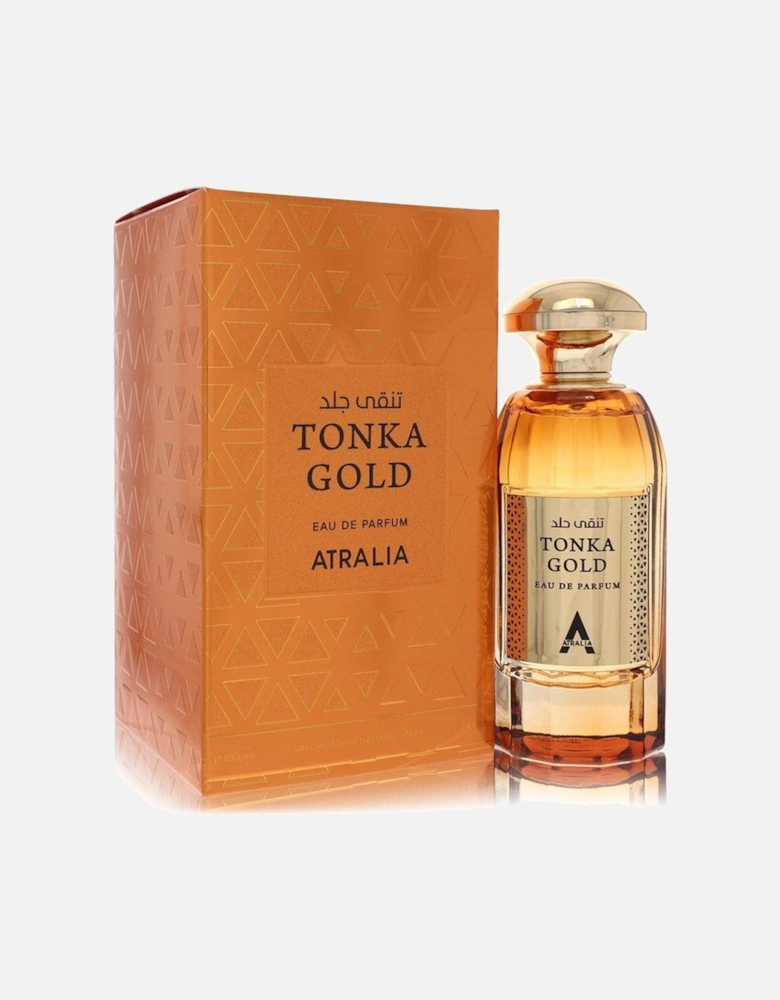 Tonka Gold by Eau De Parfum Spray (Unisex) 3.4 oz for Men - Golden