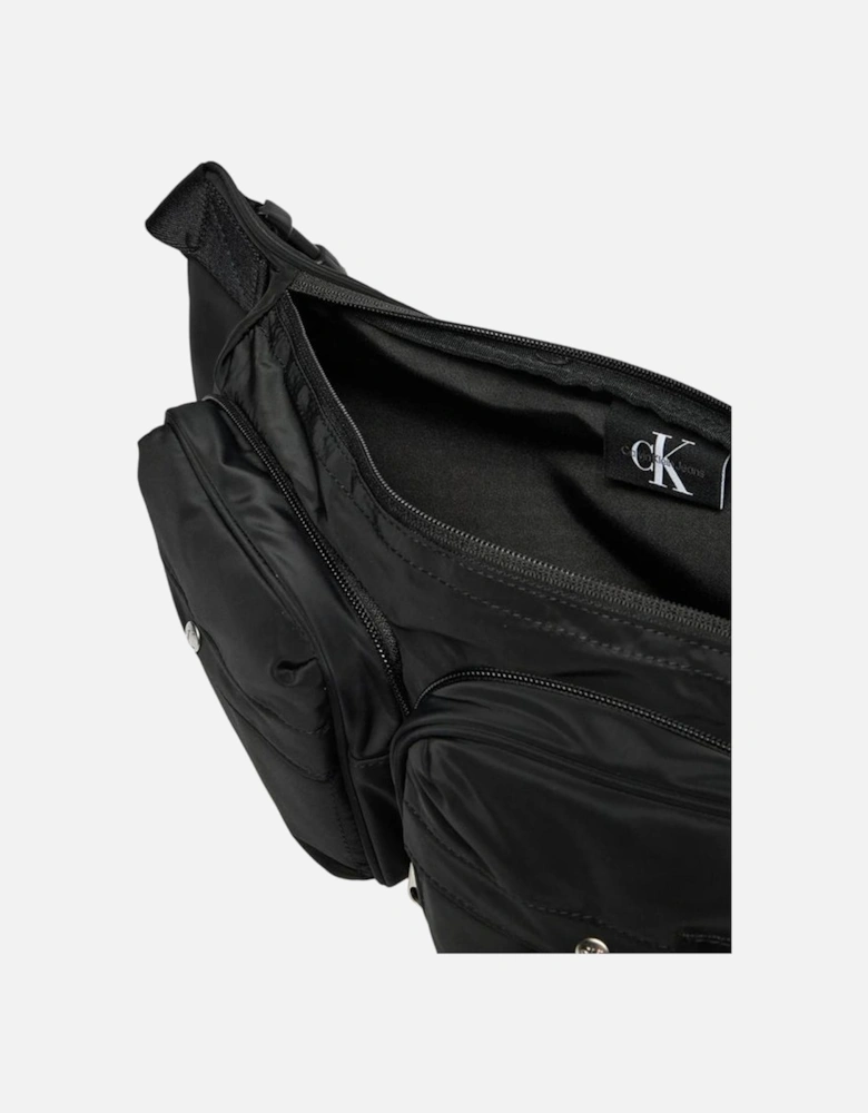 Packable Messenger Sling Bag with Front Zippered Pockets Women - Black