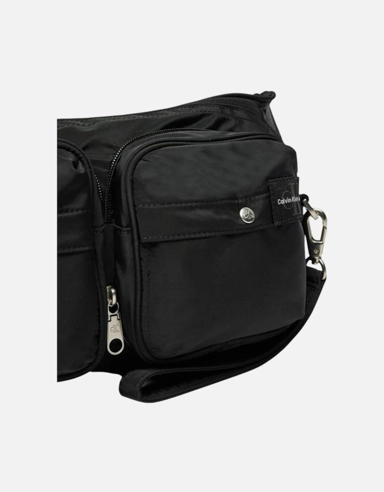 Packable Messenger Sling Bag with Front Zippered Pockets Women - Black