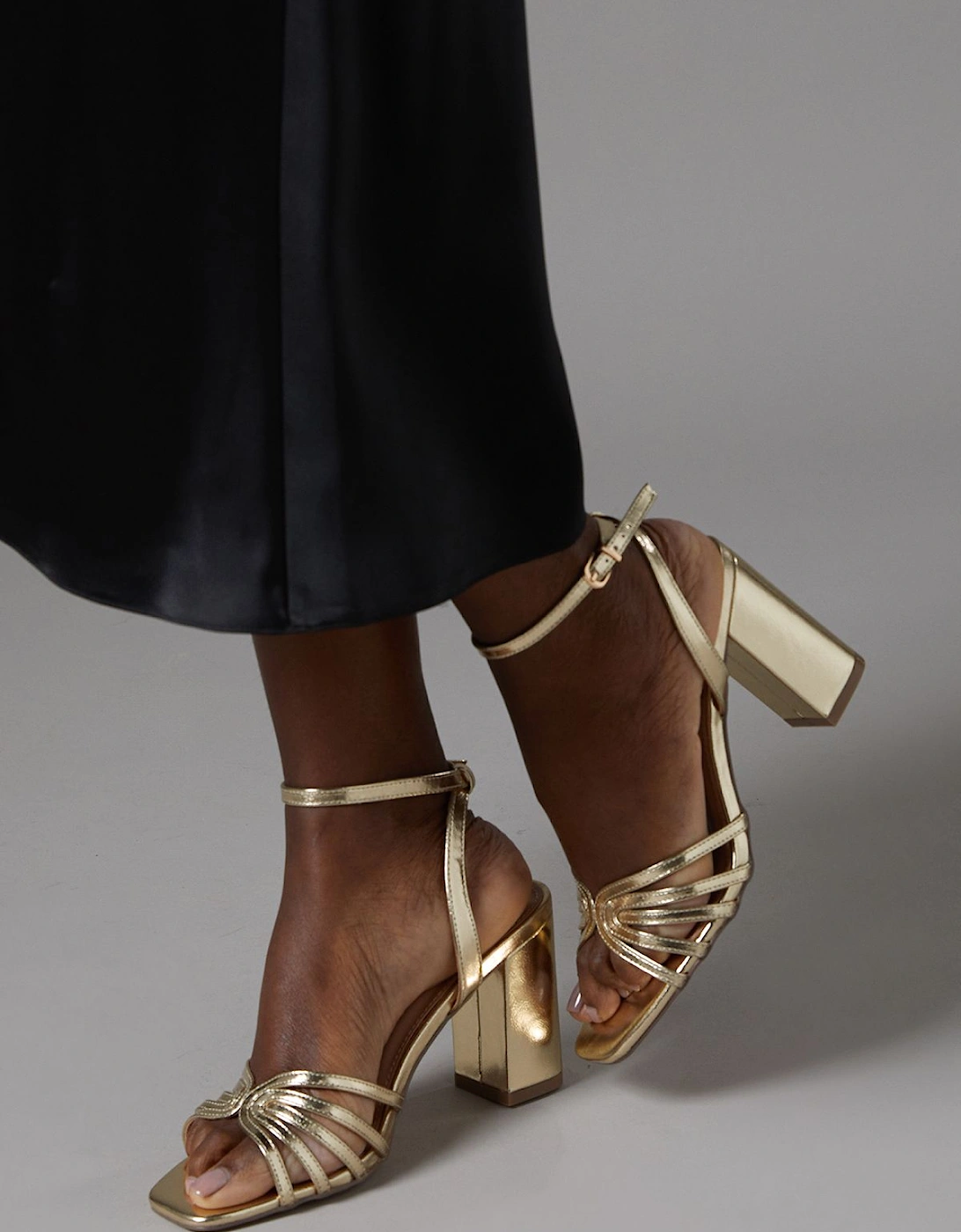 Trudie Faux Leather Lattice Front High Block Heeled Sandals, 2 of 1