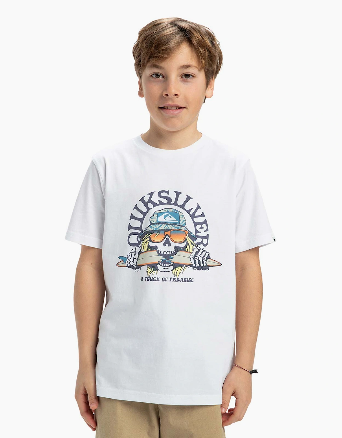 Boy's Quiksilver Kids Ev Skull Feast Short Sleeve T-Shirt - White - Size: 13 years/12 years