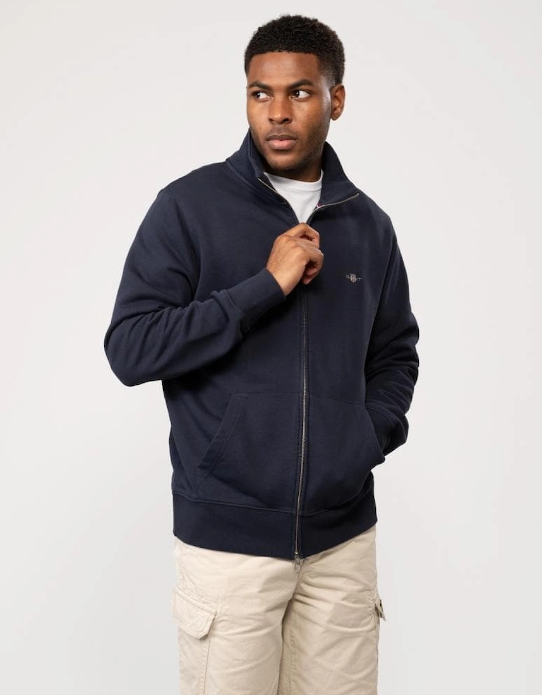 Gant Men's Navy Regular Fit Shield Logo Full Zip Sweatshirt - 433 Evening Blue - Size: 42